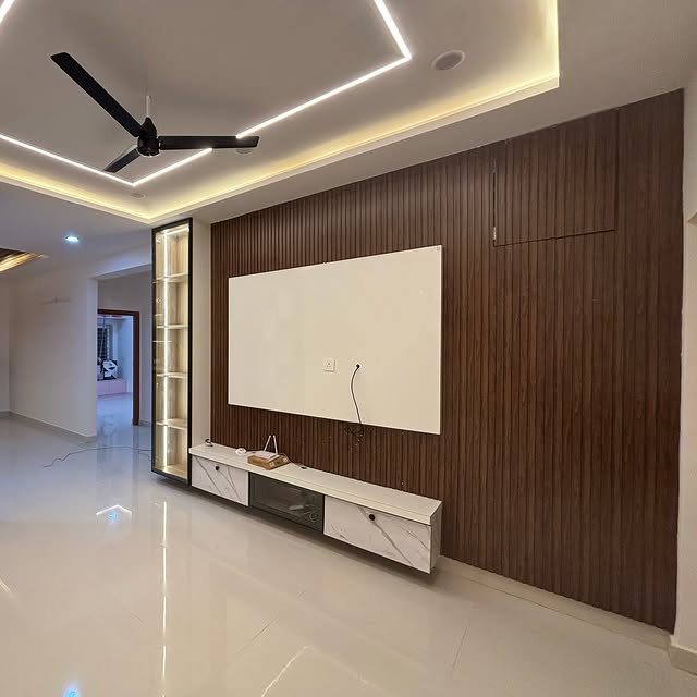 TV Unit with Walnut Wall