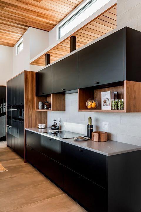 Sleek Black & Walnut Kitchen