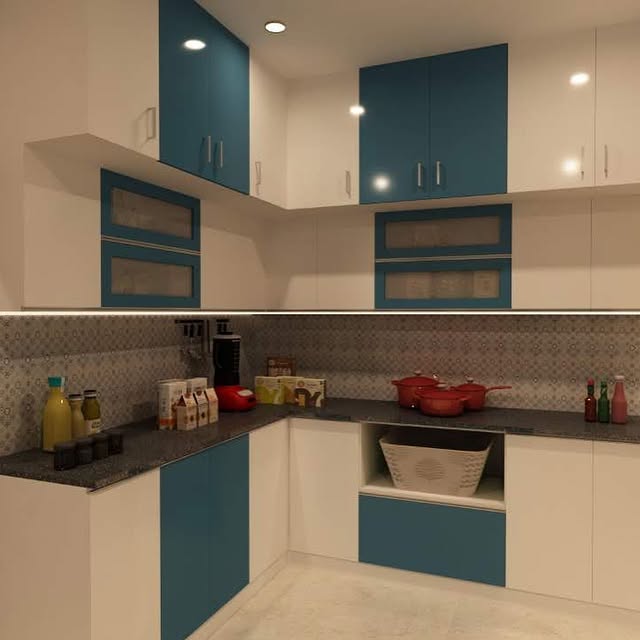 Teal & White Modular Kitchen