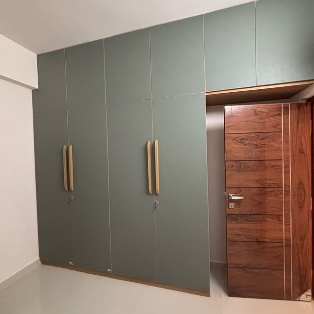 Teal Wardrobe with Wooden Door